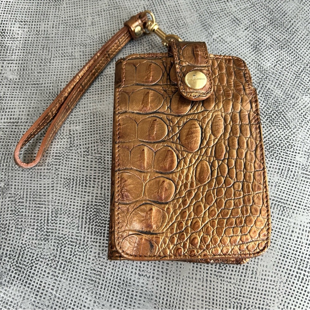 Brahmin ~ Croc Embossed Bronze Metallic Leather Wallet Wristlet